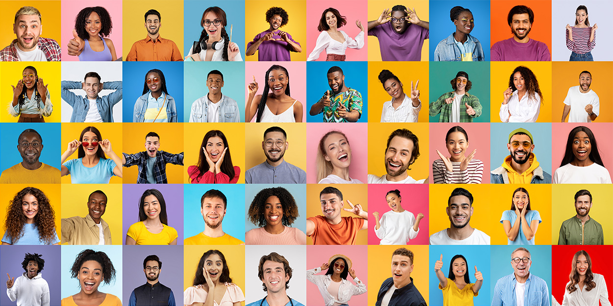 Collage of cheerful people